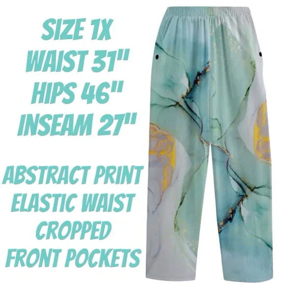 👉Abstract Ocean Print Wide Leg Pants Wpmens Size 1X - Picture 2 of 3